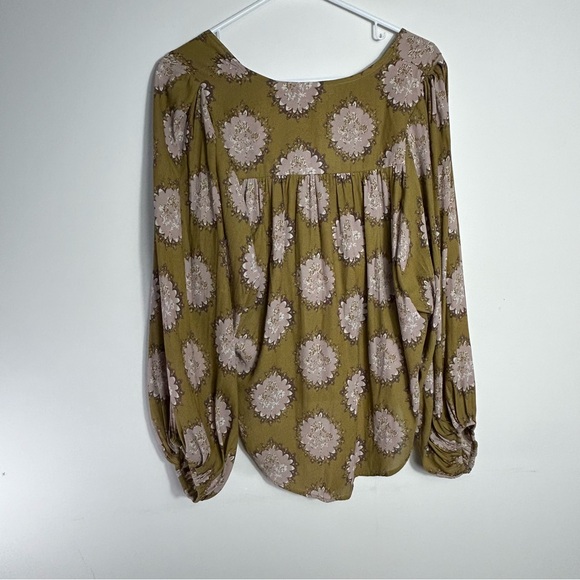 Free People Women's Blouse Size Small Green Floral - Picture 3 of 9